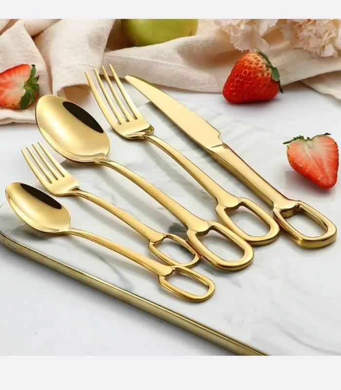 30 Pcs Luxury Flatware Set 304 Stainless Steel Buckle Handle Cutlery Set for 6 People -  - #tag1#