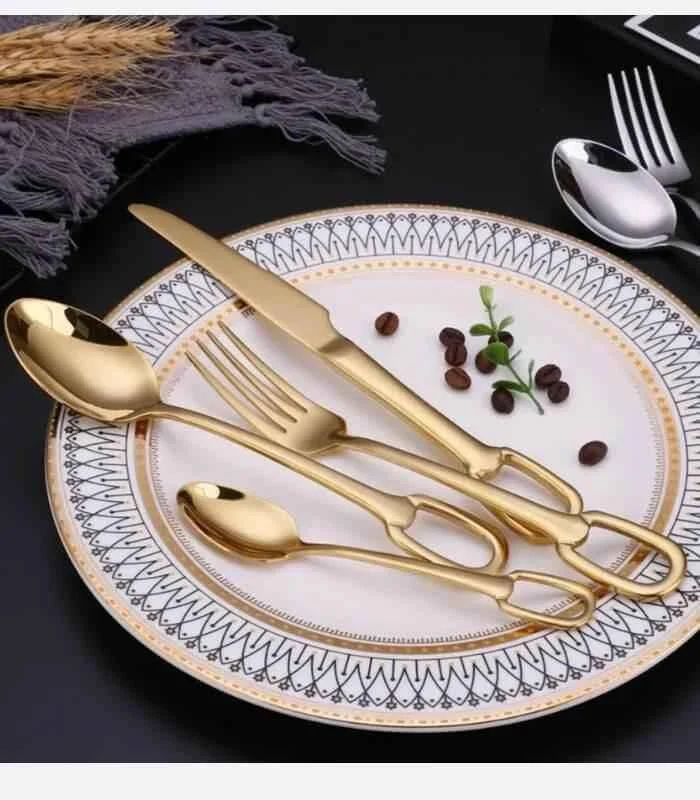 30 Pcs Luxury Flatware Set 304 Stainless Steel Buckle Handle Cutlery Set for 6 People -  - #tag1#