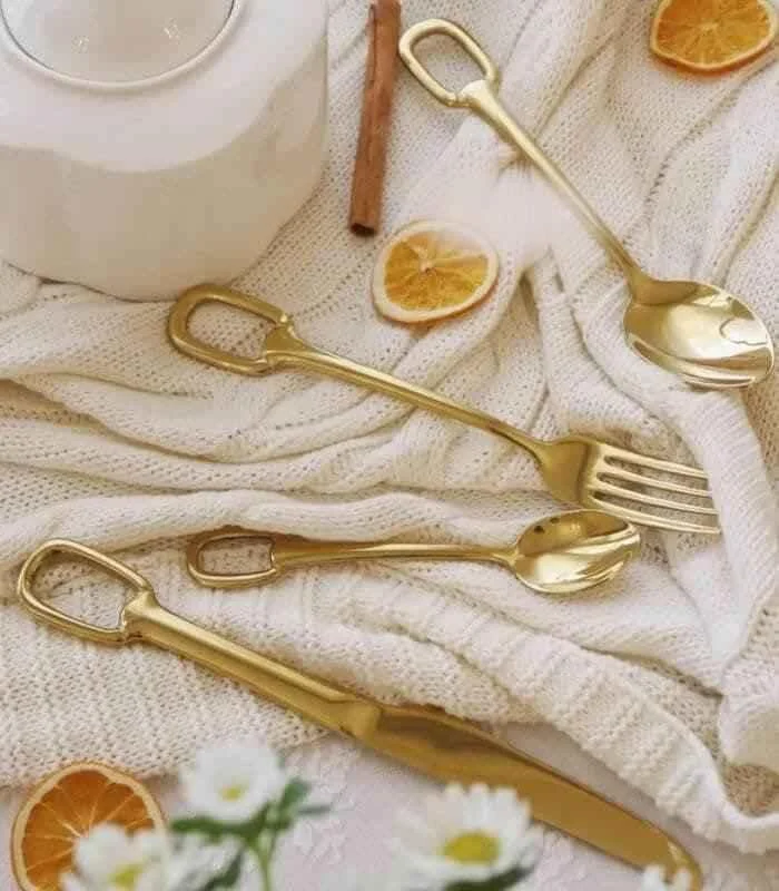 30 Pcs Luxury Flatware Set 304 Stainless Steel Buckle Handle Cutlery Set for 6 People -  - #tag1#
