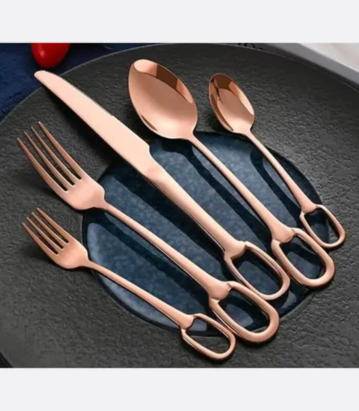 30 Pcs Luxury Flatware Set 304 Stainless Steel Buckle Handle Cutlery Set for 6 People -  - #tag1#
