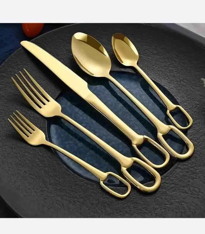 30 Pcs Luxury Flatware Set 304 Stainless Steel Buckle Handle Cutlery Set for 6 People -  - #tag1#