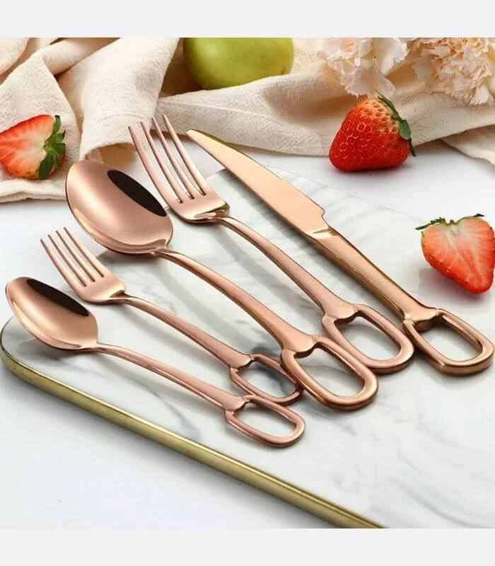 30 Pcs Luxury Flatware Set 304 Stainless Steel Buckle Handle Cutlery Set for 6 People -  - #tag1#