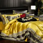 31 descript chic home 4610pcs place faux silk luxury large jacquard with embroidery golden bedding set duvet cover bedspread bed sheet set