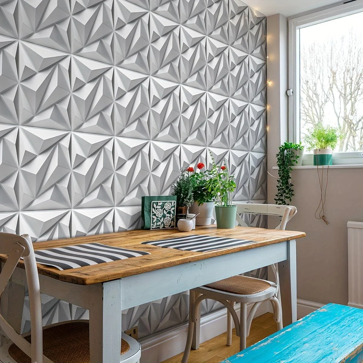 33pcs 3D Wall Tile Sticker, Easy To Stick And Peel Surface Wallpaper, PVC 3D Matt White Self-Adhesive Waterproof Wall Sticker -  - #tag1#