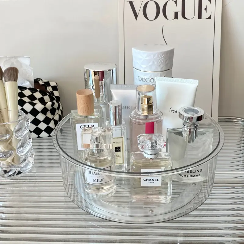 360 Degree Rotating Cosmetic Storage Box Acrylic Transparent Ins Desktop Finishing Perfume Tray Skin Care Product