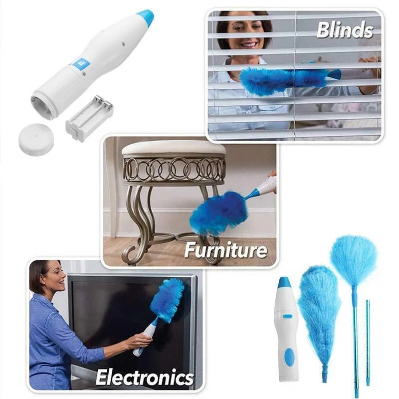 360° Rotatable Electric Spin Duster Motorized Dust Wand with 2 Brushes -  - #tag1#