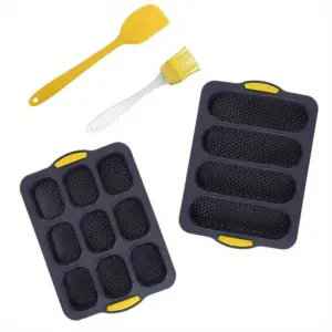 Silicone Baking Tools Kit set - Includes Mini Loaf Pan, Baguette Pan, Oil Brush, and Spatula