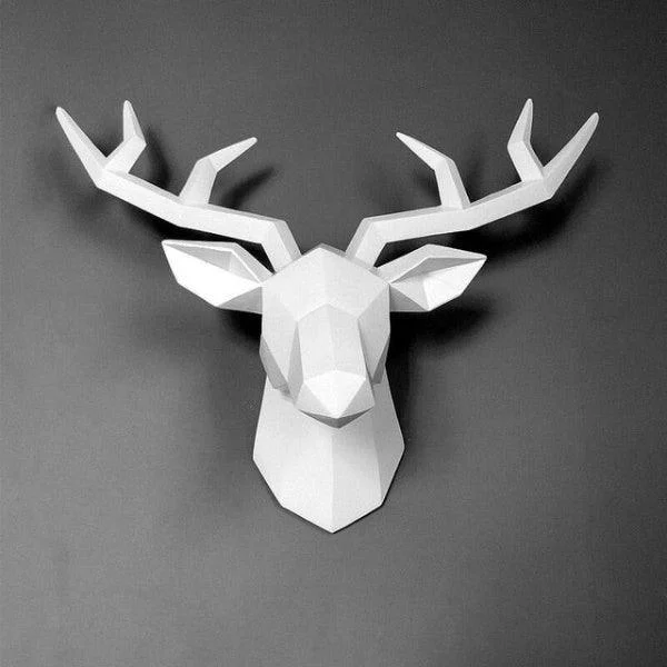 3D Abstract Small Deer Head Sculpture -