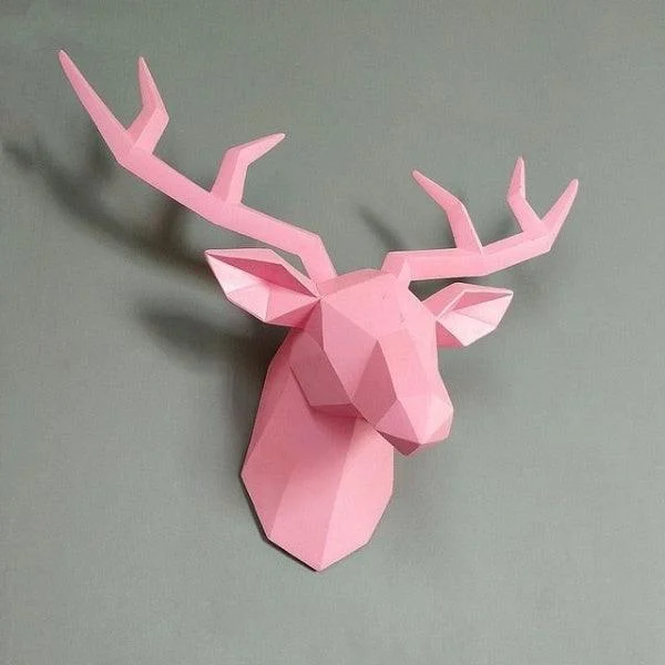 3D Abstract Small Deer Head Sculpture -