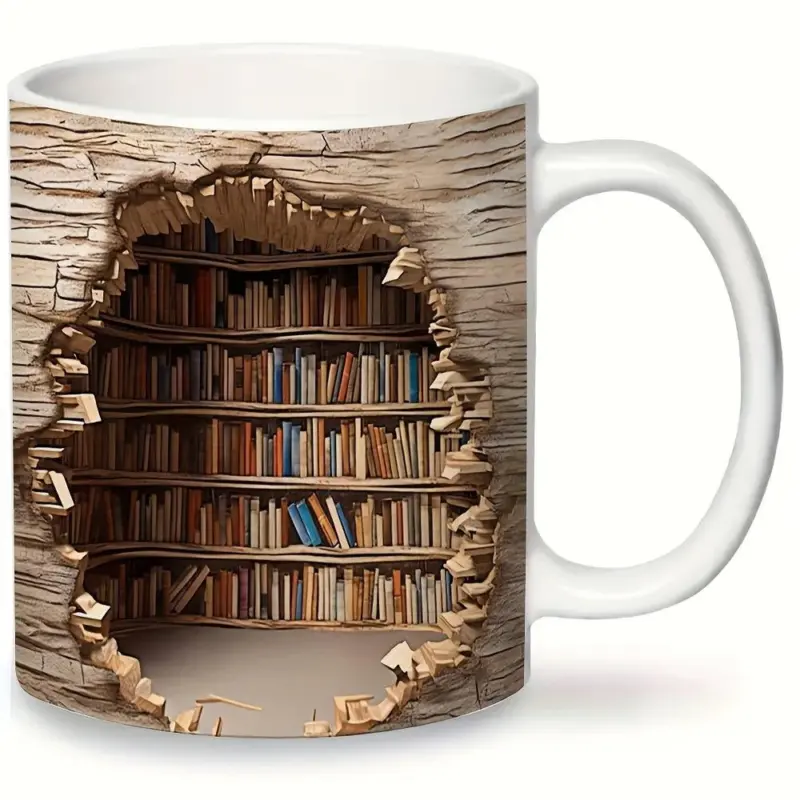 3D Bookshelf Mug Creative Space Design Ceramic Mug for Readers tag1