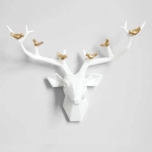 3D Deer Head & Bird Statue - Nature-Inspired Wall Decor -