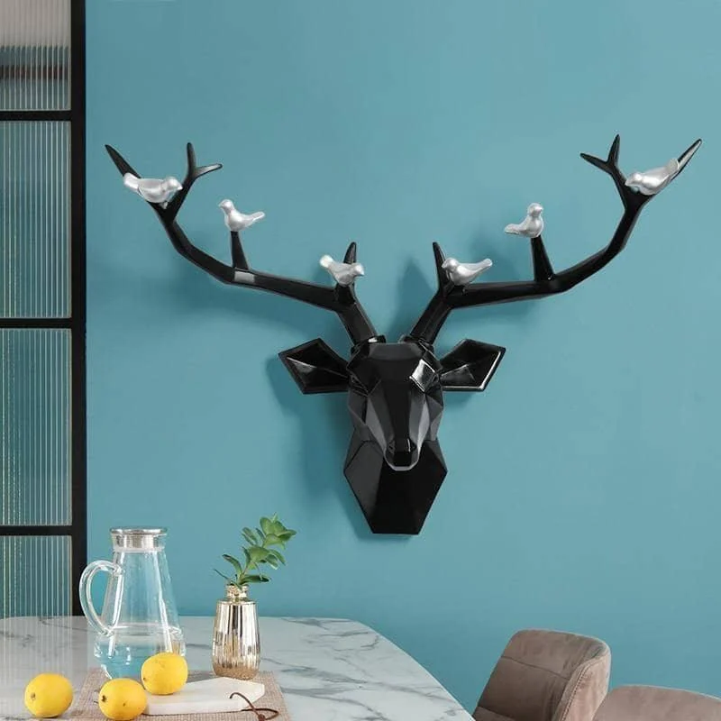 3D Deer Head & Bird Statue - Nature-Inspired Wall Decor -