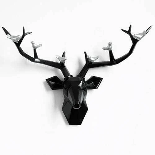 3D Deer Head & Bird Statue - Nature-Inspired Wall Decor -