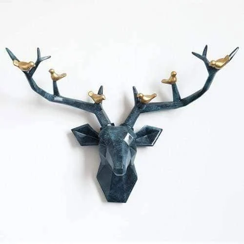3D Deer Head & Bird Statue - Nature-Inspired Wall Decor -