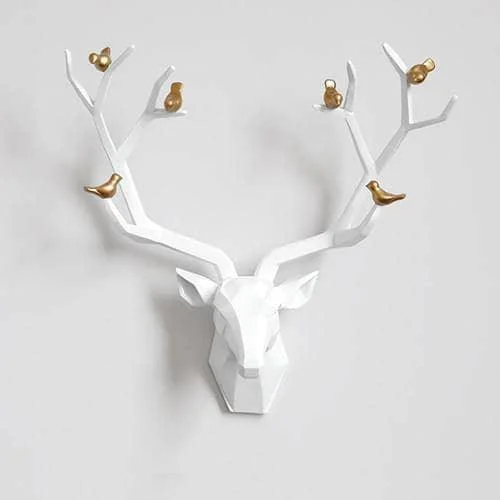 3D Deer Head & Bird Statue - Nature-Inspired Wall Decor -