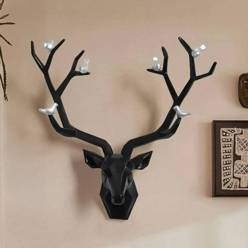 3D Deer Head & Bird Statue - Nature-Inspired Wall Decor -