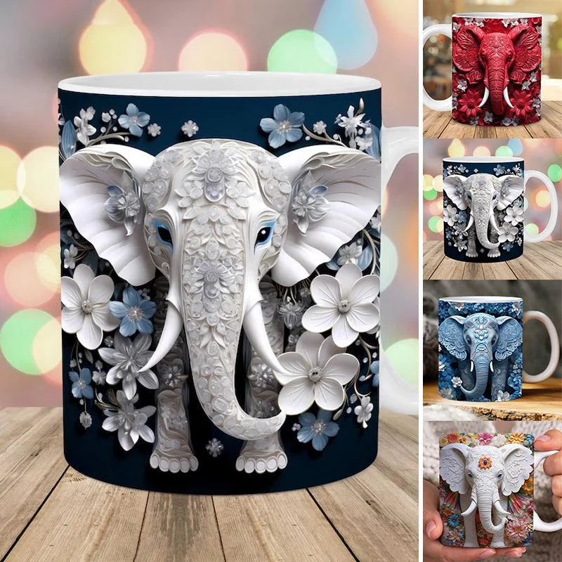 3D Elephant Flowers Mug -  - #tag1#