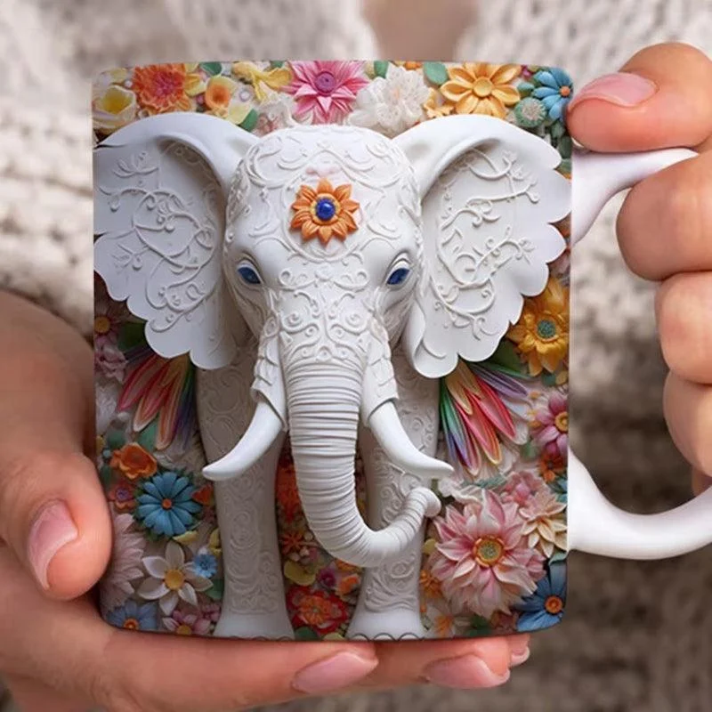 3D Elephant Flowers Mug -  - #tag1#