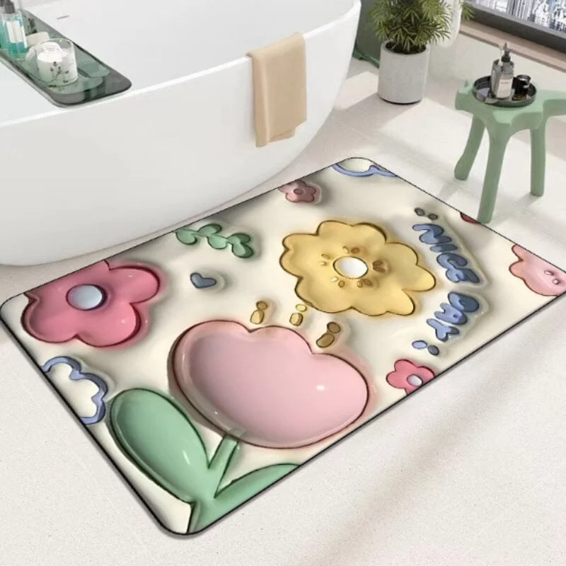 3D Flower Soft Absorbent Floor Mat for Bathhroom -  - #tag1#
