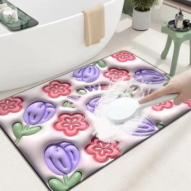 3D Flower Soft Absorbent Floor Mat for Bathhroom -  - #tag1#