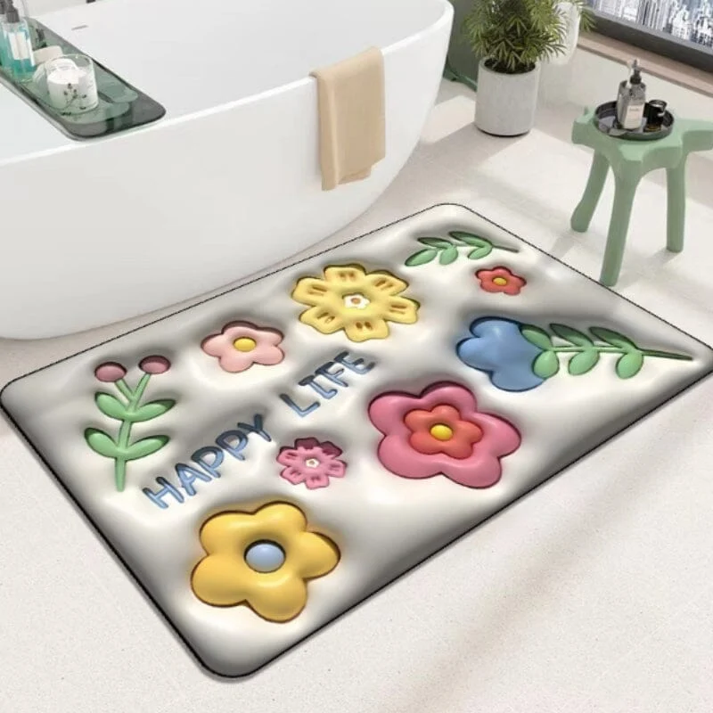 3D Flower Soft Absorbent Floor Mat for Bathhroom -  - #tag1#