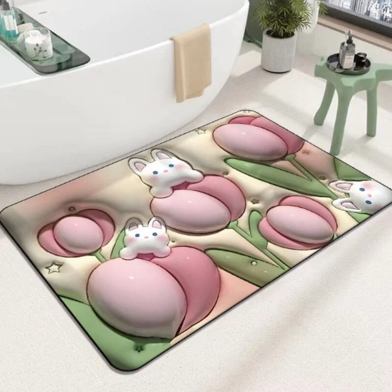 3D Flower Soft Absorbent Floor Mat for Bathhroom -  - #tag1#