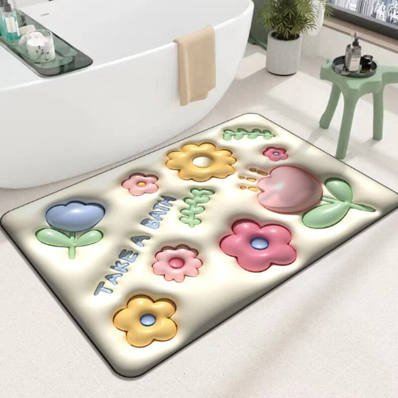 3D Flower Soft Absorbent Floor Mat for Bathhroom -  - #tag1#