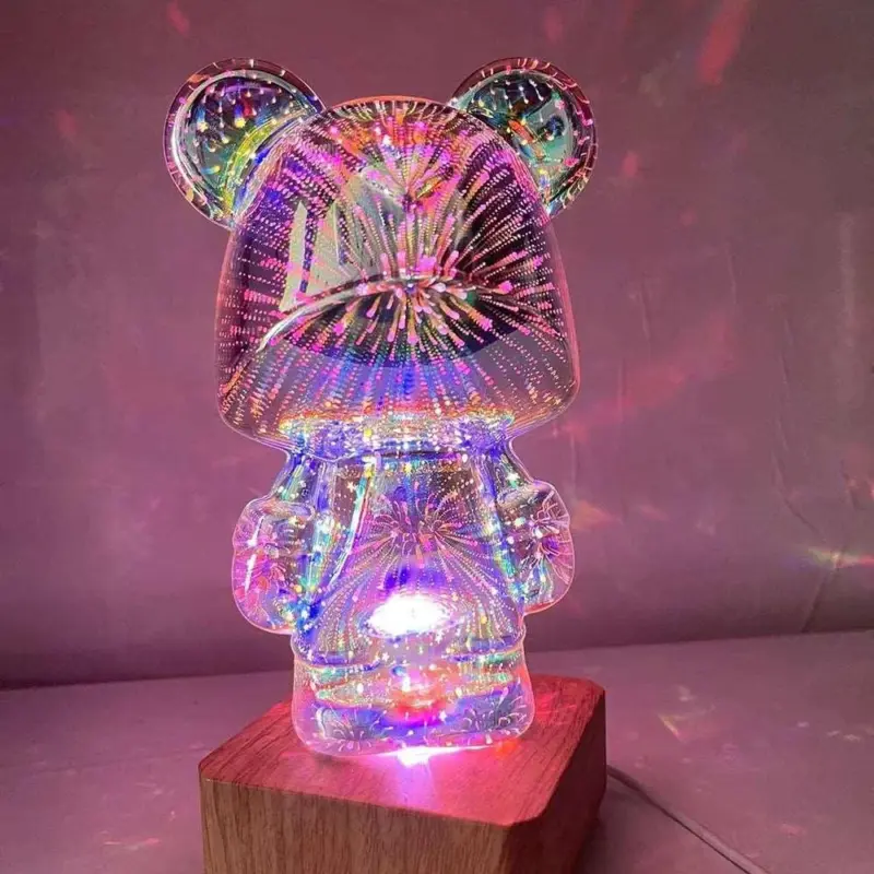 3D Glass Firework Bear Decor Light