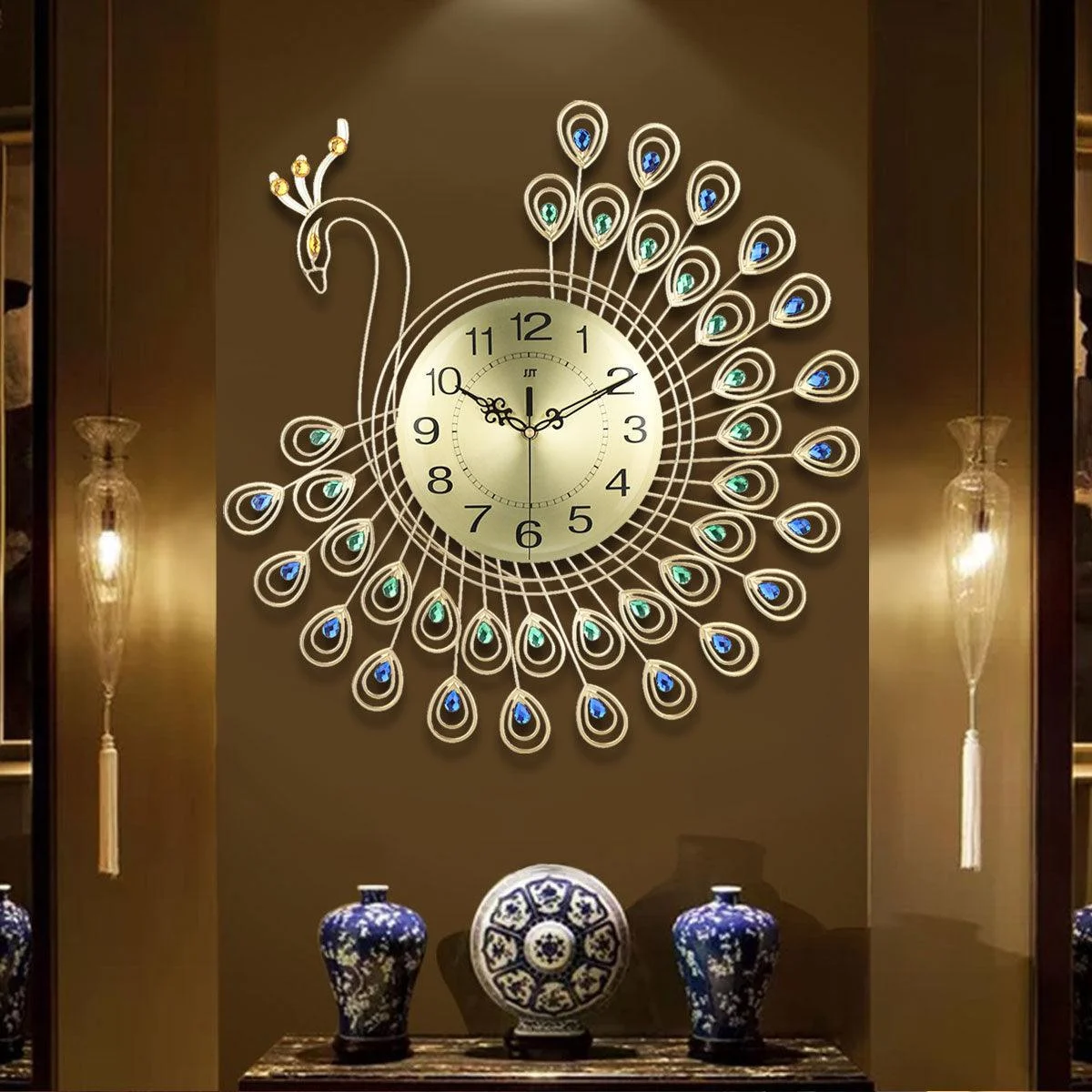 3D Gold Diamond Peacock Wall Clock -  - #tag1#