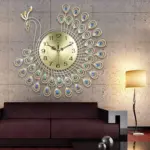 3D Gold Diamond Peacock Wall Clock tag1