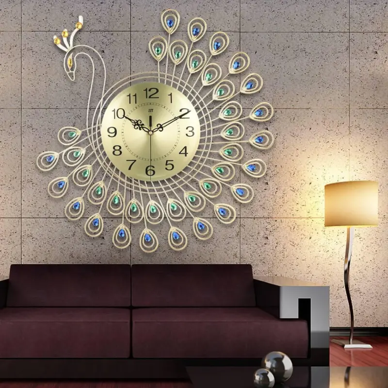 3D Gold Diamond Peacock Wall Clock tag1