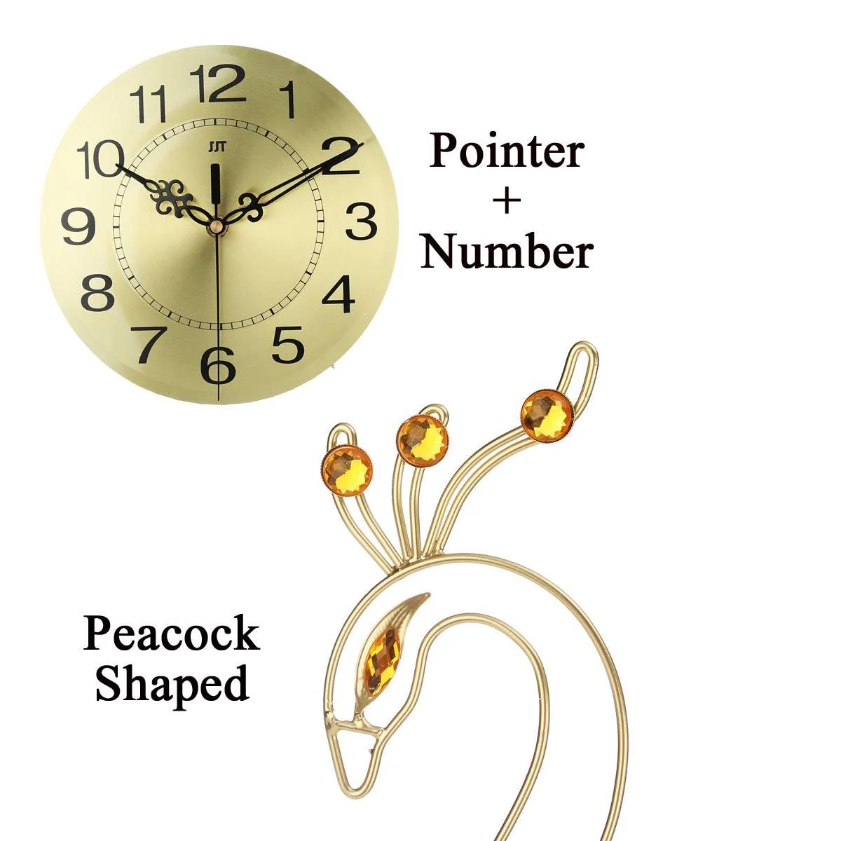 3D Gold Diamond Peacock Wall Clock -  - #tag1#