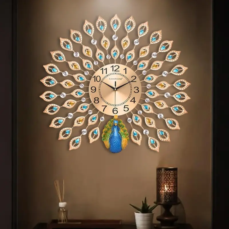 3D Large Wall Clock Peacock Pattern tag1