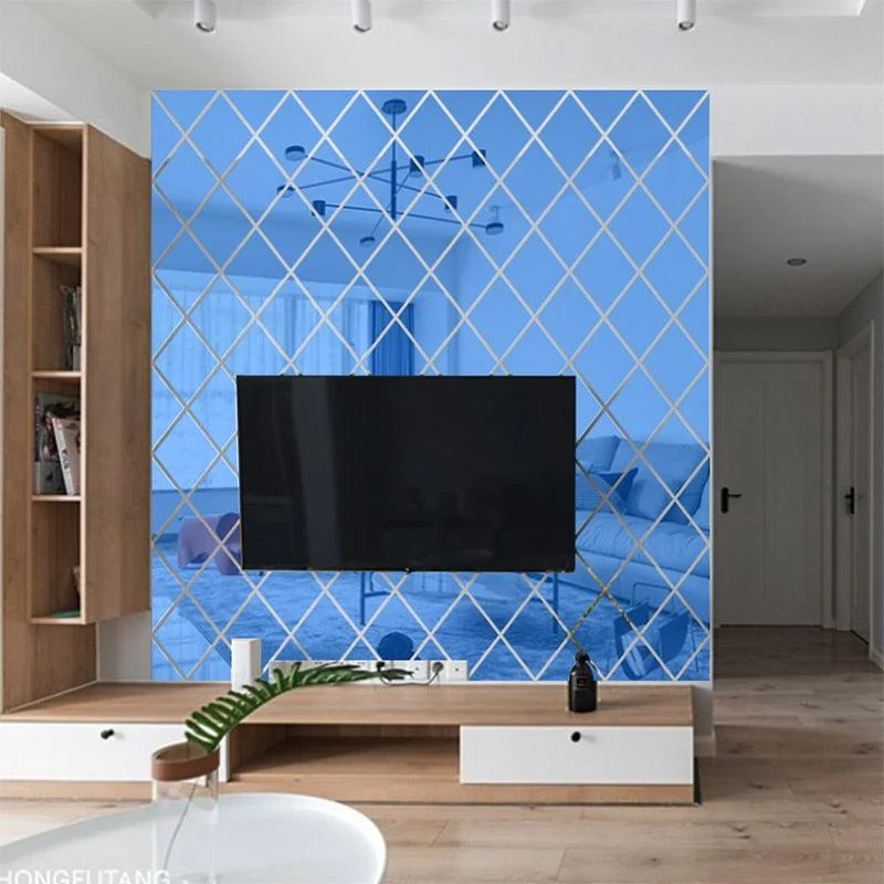 3D Mirror Wall Sticker DIY Diamonds Triangles Acrylic Wall Stickers Living Room Home Decoration -  - #tag1#