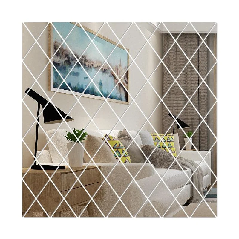 3D Mirror Wall Sticker DIY Diamonds Triangles Acrylic Wall Stickers Living Room Home Decoration -  - #tag1#