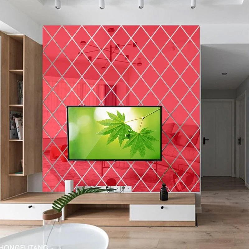 3D Mirror Wall Sticker DIY Diamonds Triangles Acrylic Wall Stickers Living Room Home Decoration -  - #tag1#