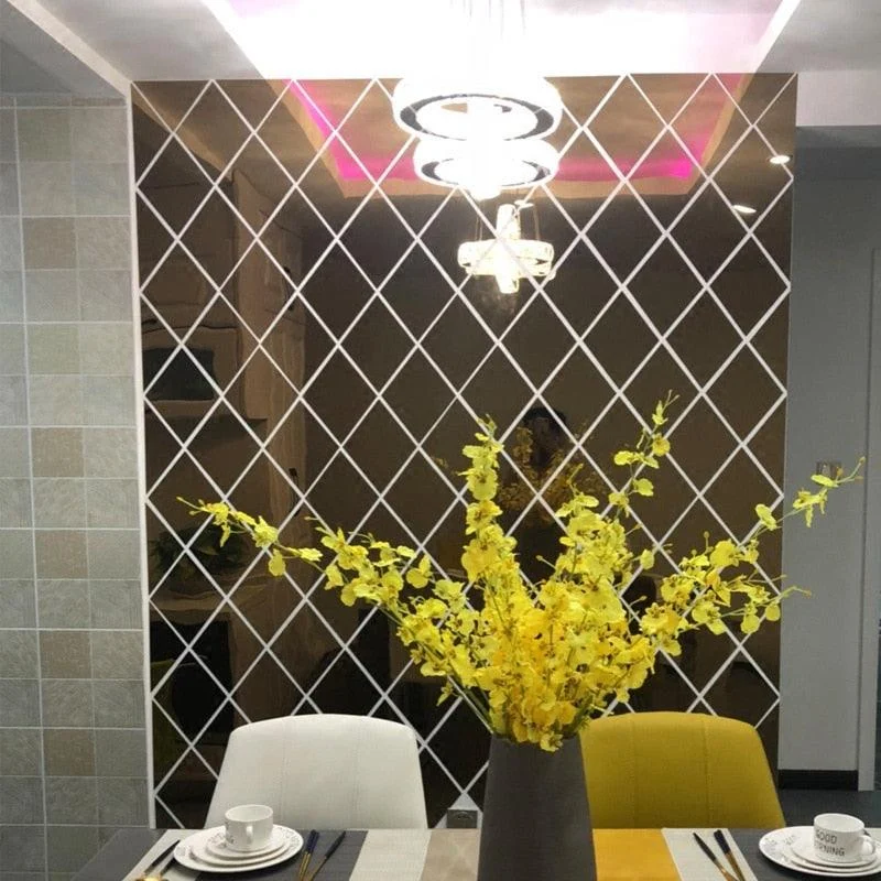3D Mirror Wall Sticker DIY Diamonds Triangles Acrylic Wall Stickers Living Room Home Decoration -  - #tag1#