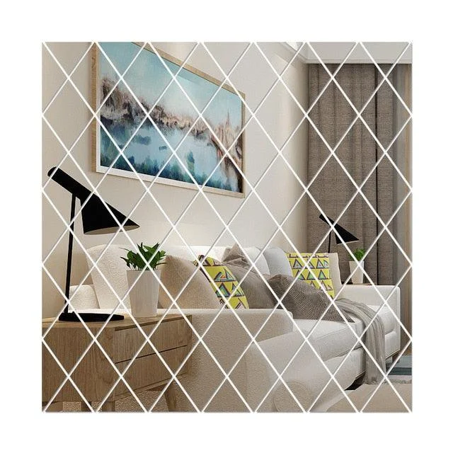 3D Mirror Wall Sticker DIY Diamonds Triangles Acrylic Wall Stickers Living Room Home Decoration -  - #tag1#