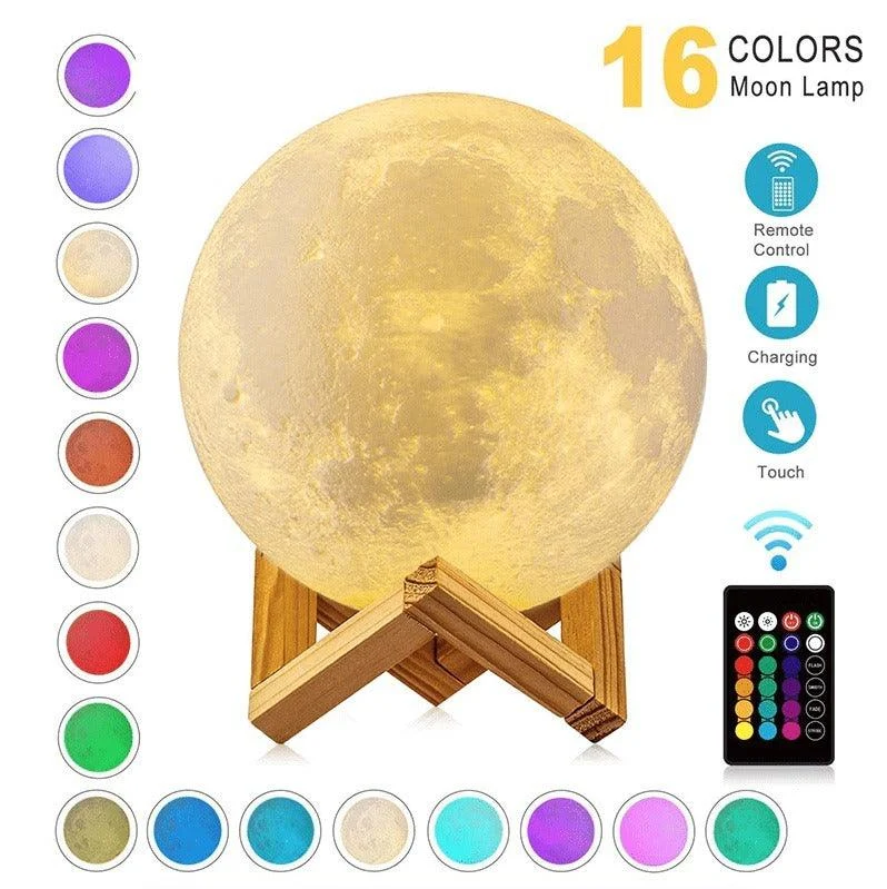 3D Printed Moon Lamp - LED Decor, Light Up Your Night -