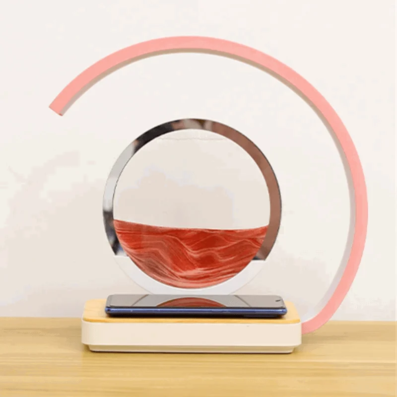 3D Sand of Time Lamp with Touch Dimming & Mobile Phone Wireless Charging -  - #tag1#