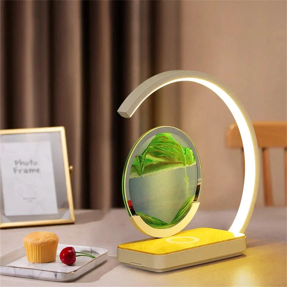 3D Sand of Time Lamp with Touch Dimming & Mobile Phone Wireless Charging -  - #tag1#