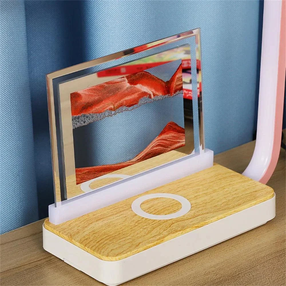 3D Sand of Time Lamp with Touch Dimming & Mobile Phone Wireless Charging -  - #tag1#