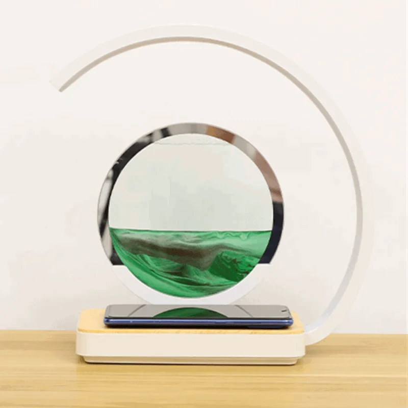 3D Sand of Time Lamp with Touch Dimming & Mobile Phone Wireless Charging -  - #tag1#