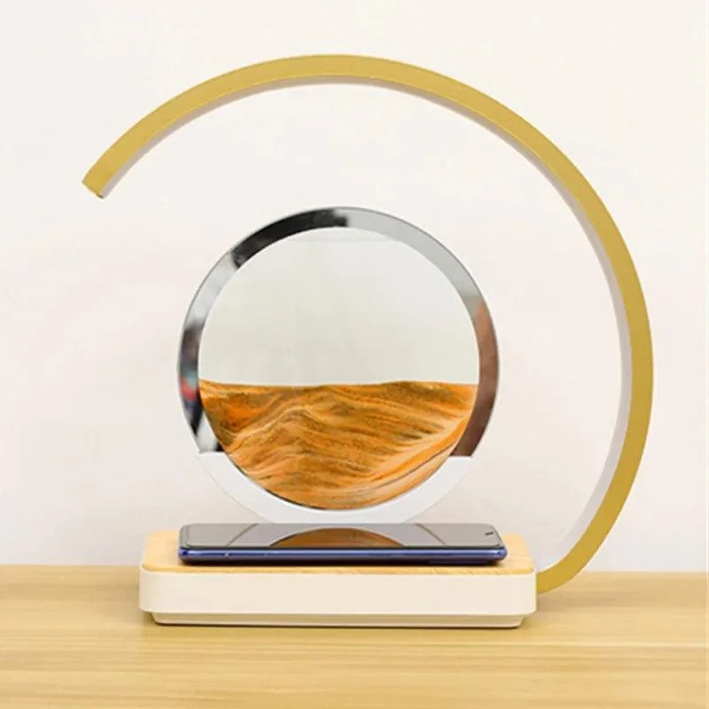 3D Sand of Time Lamp with Touch Dimming & Mobile Phone Wireless Charging -  - #tag1#
