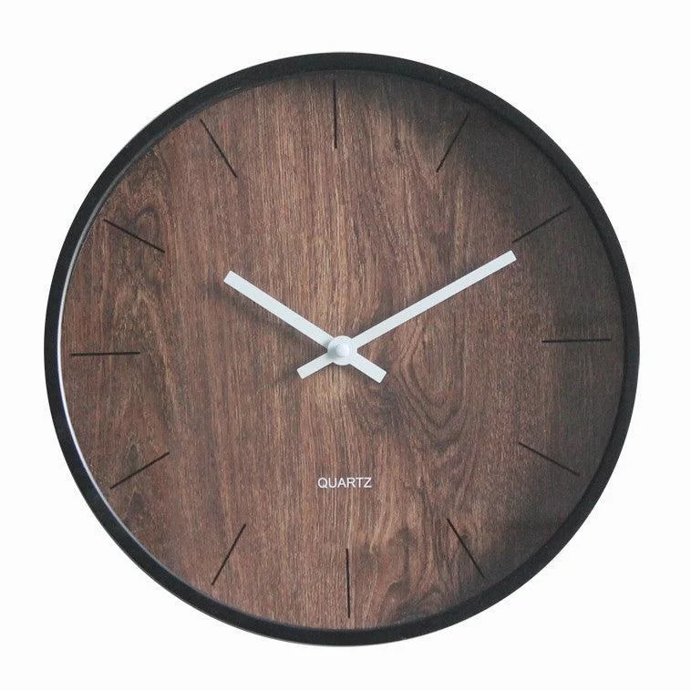 3D Wood Textured Silent Clock for Bedroom 12 Inches -