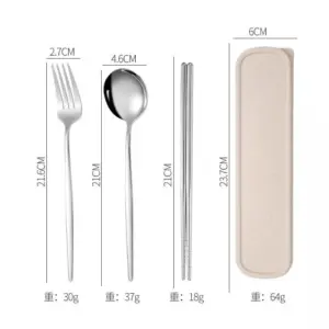 3PCS Cutlery Set with Box: Stainless Steel Spoon, Fork, Chopsticks