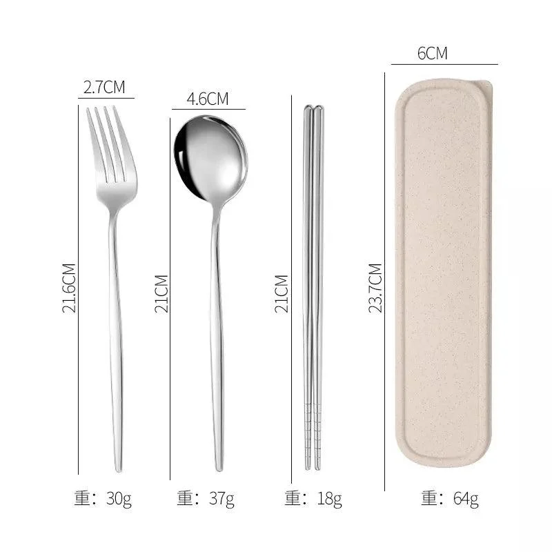 3PCS Cutlery Set with Box: Stainless Steel Spoon, Fork, Chopsticks -