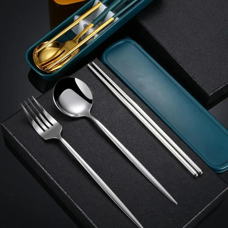 3PCS Cutlery Set with Box: Stainless Steel Spoon, Fork, Chopsticks -