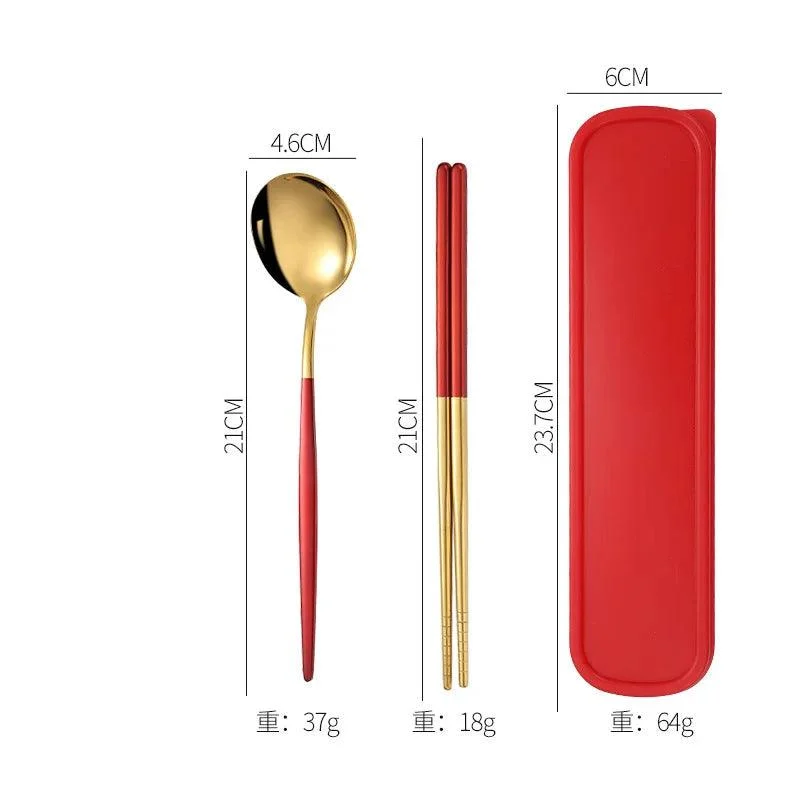 3PCS Cutlery Set with Box: Stainless Steel Spoon, Fork, Chopsticks -