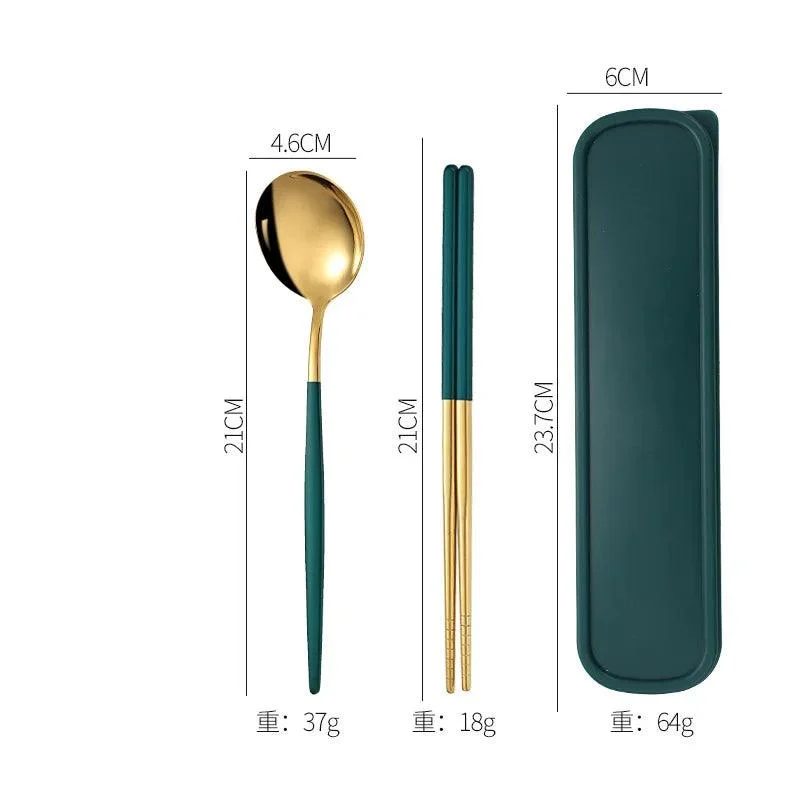 3PCS Cutlery Set with Box: Stainless Steel Spoon, Fork, Chopsticks -